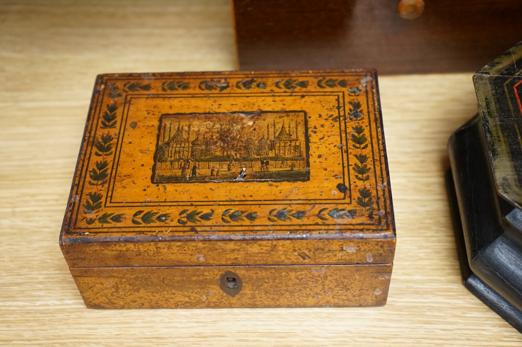 Three 19th century boxes, all with printed views of Brighton, tallest 13cm